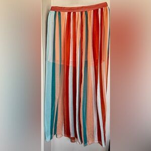 Vintage Spoon Jeans Pull-On Lined Maxi Skirt Rust/Peach/Teal/Aqua Stripe Medium*